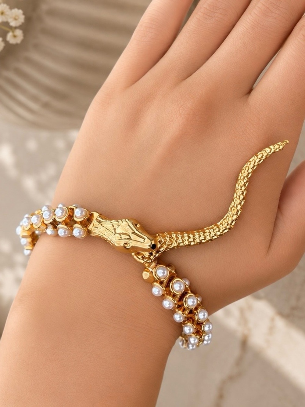 Luxury Snake Pearl Cuff Wrap  Bracelet